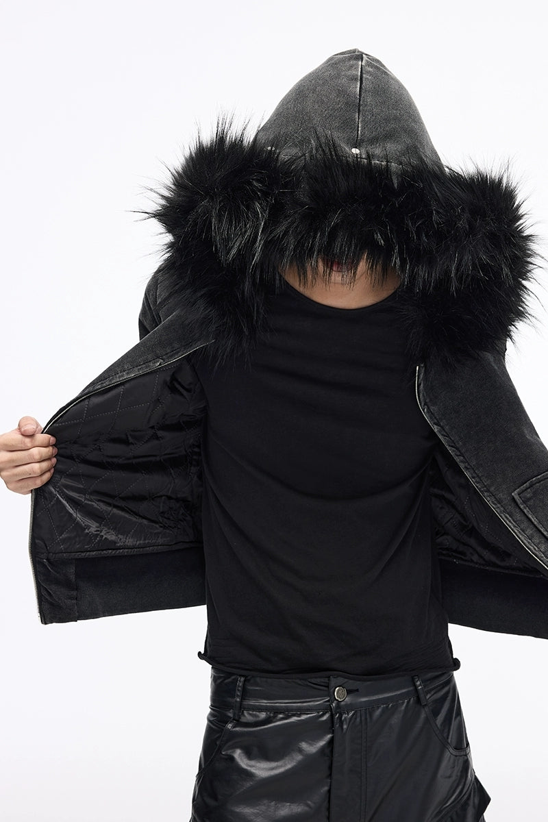 Detachable Fur Collar Washed Zip Hoodie - Whistlehunter – Copping Zone