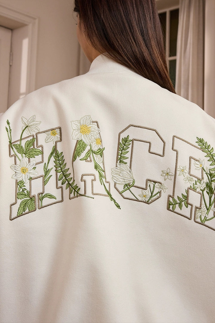 Floral Script Embroidery Varsity Jacket