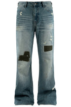 Washed Whisker Patchwork Straight Jeans