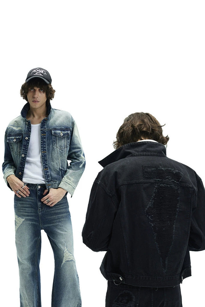 Heavy Washed Distressed Denim Jacket