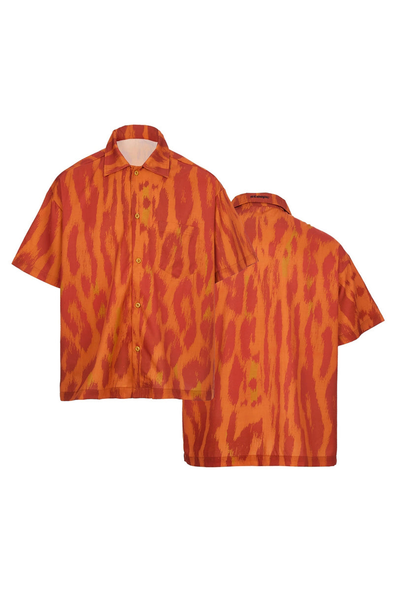 Orange Leopard Print Cuban Shirt