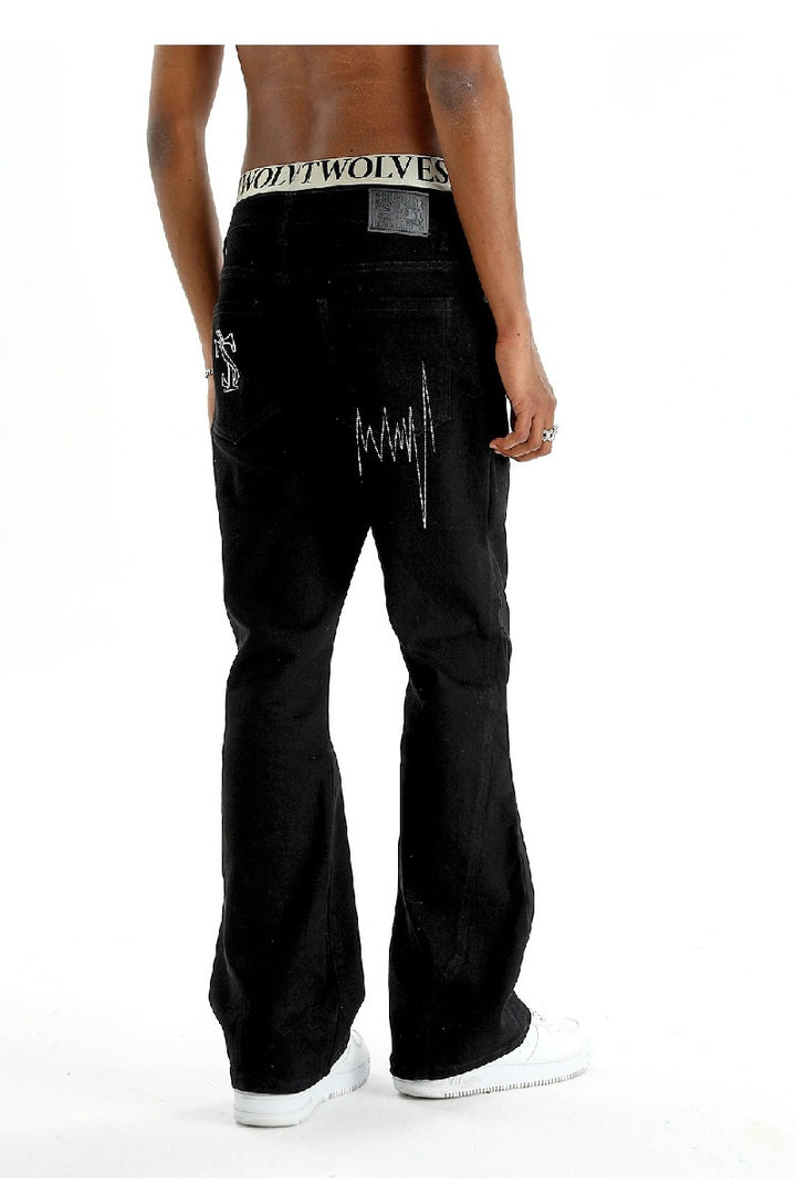 Wave Stitch Denim Flare Pants