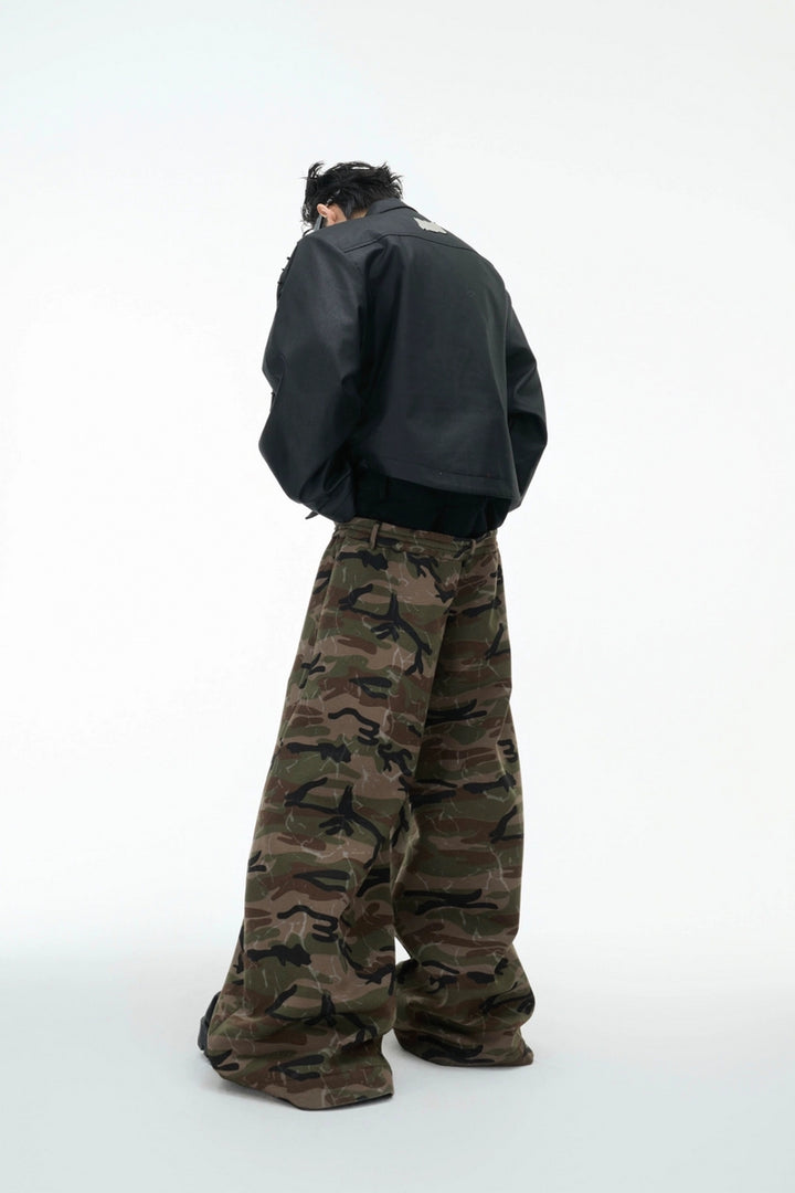 Camo Triple-Waist Wide-Leg Pants