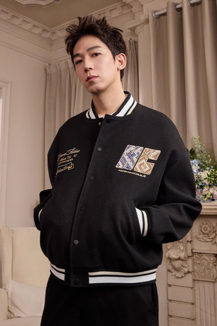 Tribal Script Patch Baseball Jacket