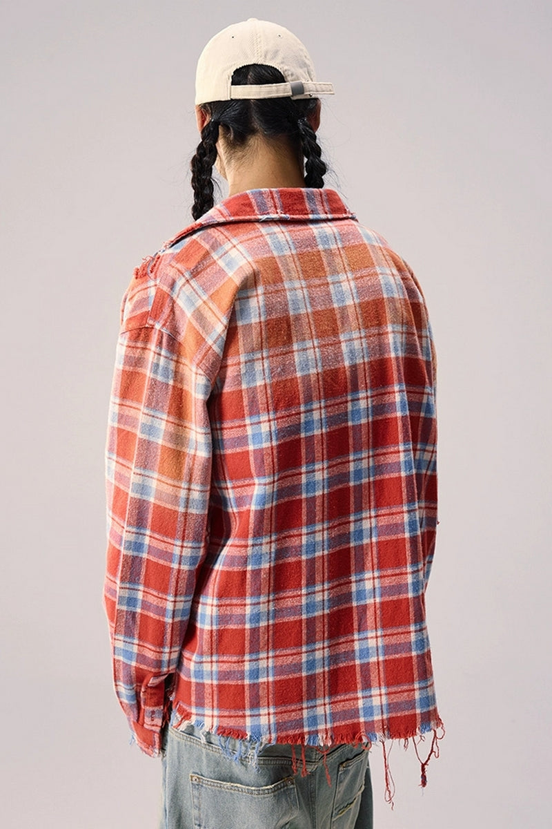 Distressed Plaid Oversized Shirt