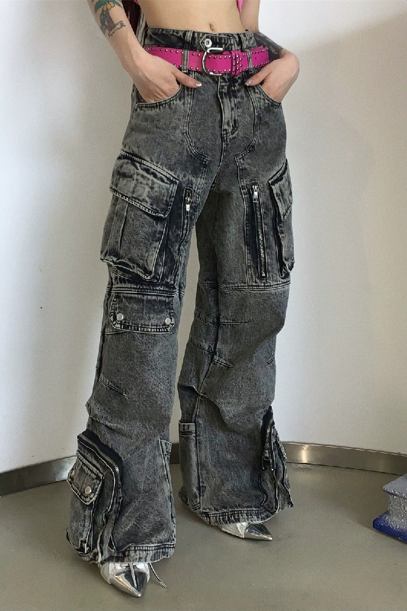 Vintage Multi-Pocket Wide-Leg Jeans