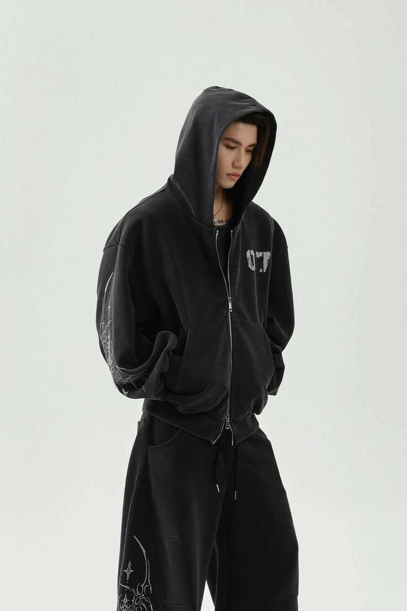 Tribal Embroidered Zip-Up Hoodie