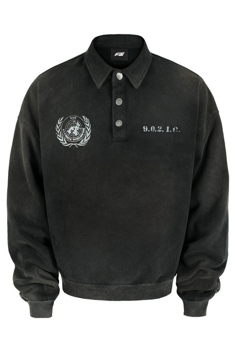 Washed Heavyweight Boxy Polo Sweatshirt