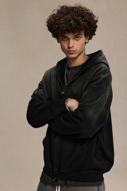 Distressed Zip-Up Hoodie – Copping Zone
