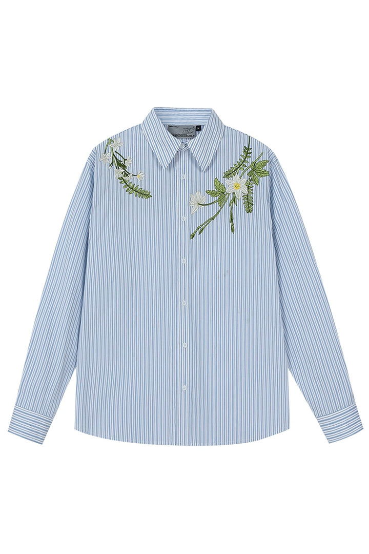 Striped Embroidered Casual Shirt Jacket