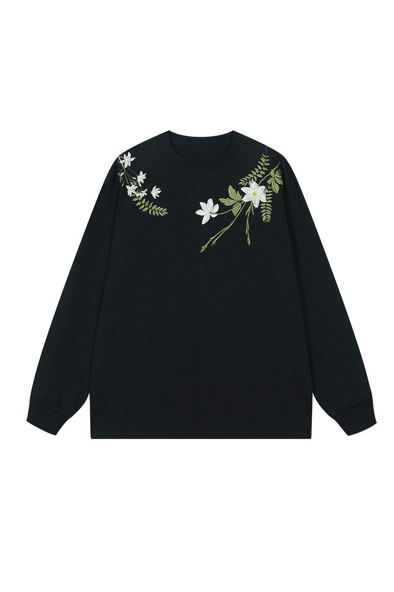 Floral Embroidered Oversized Long Sleeve Tee