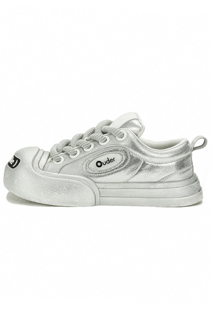 Silver Canvas Chunky Sneakers