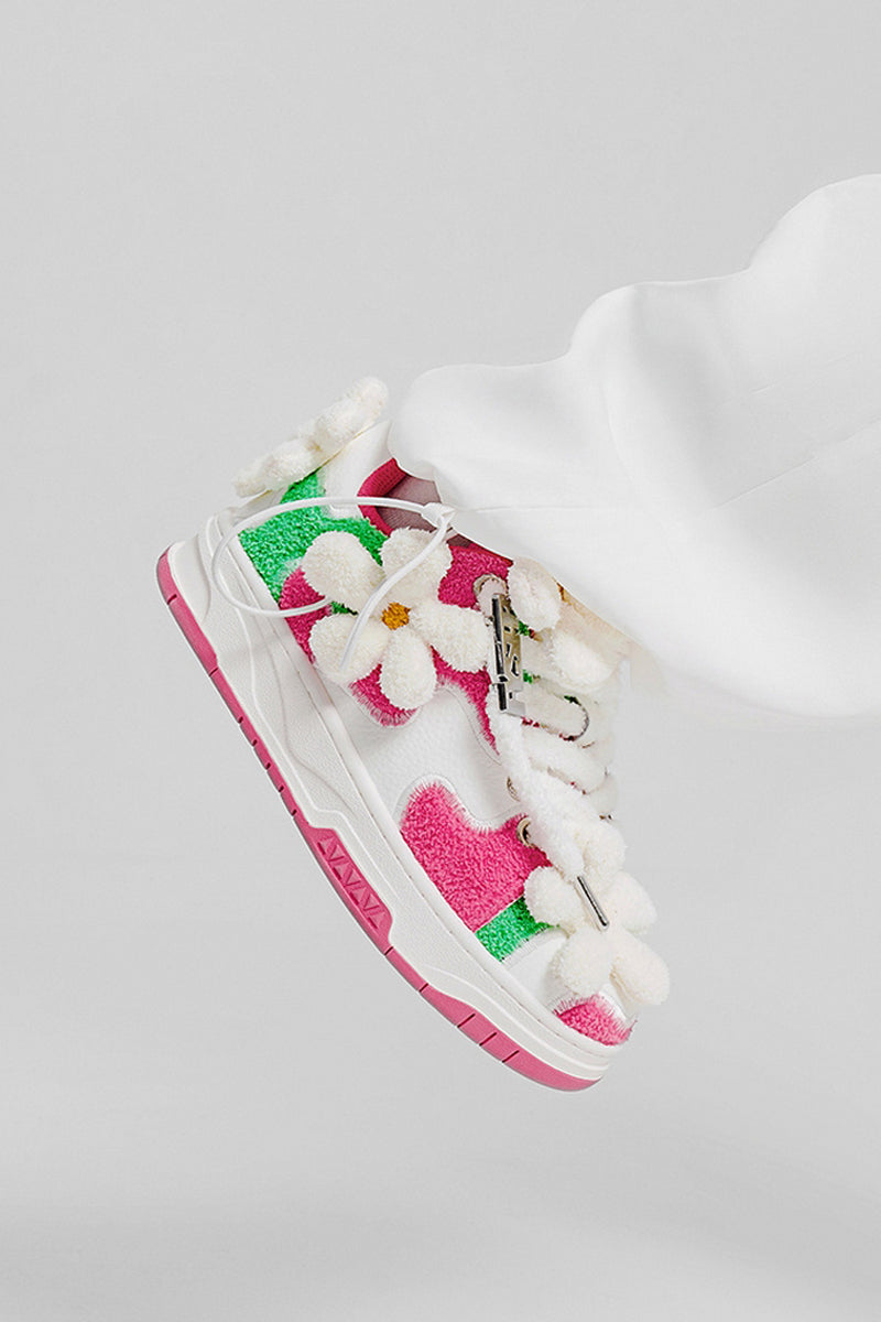 Sherpa Patchwork Flower Sneakers