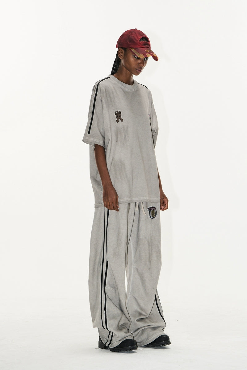 Washed Badge Pleated Jogger Pants