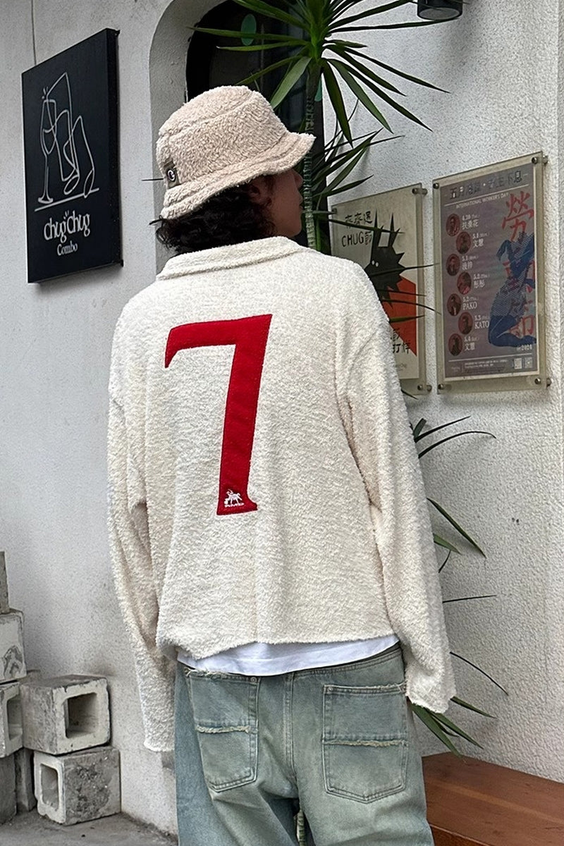 Embroidered Letter Knit Polo Sweater