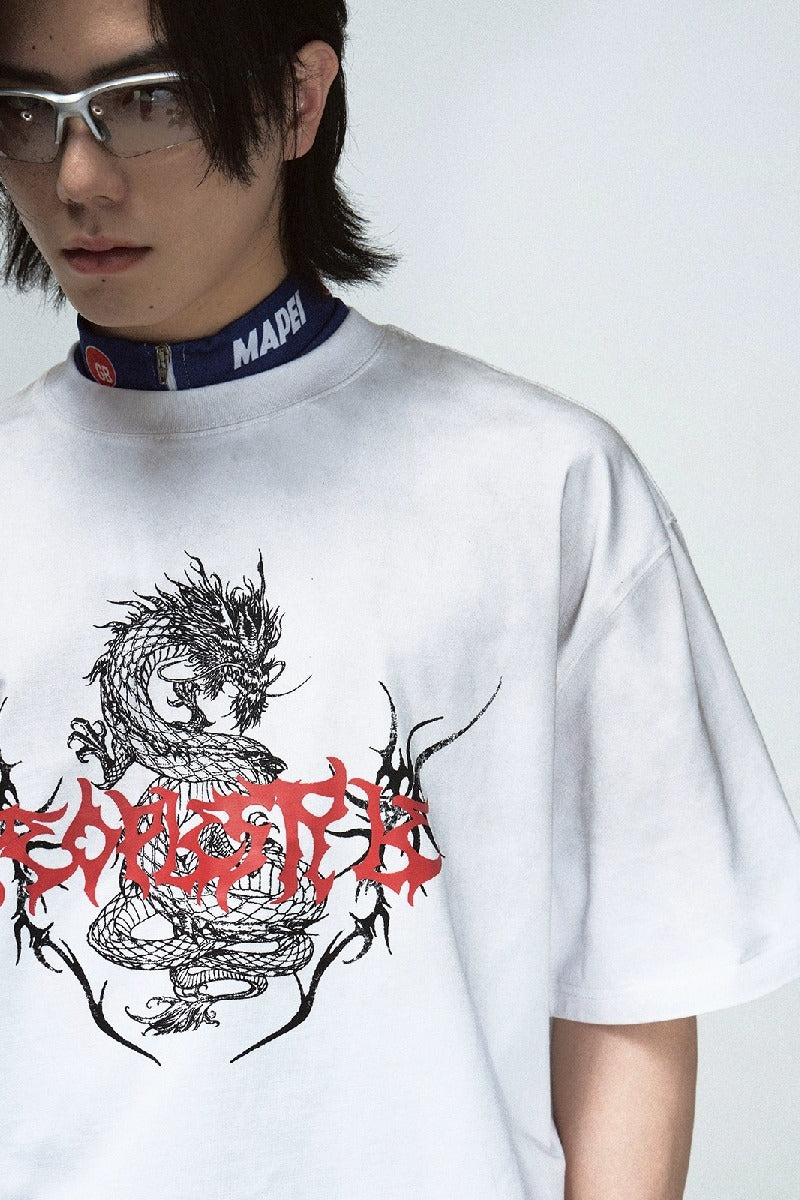 Vintage Dragon Print Oversized T-Shirt