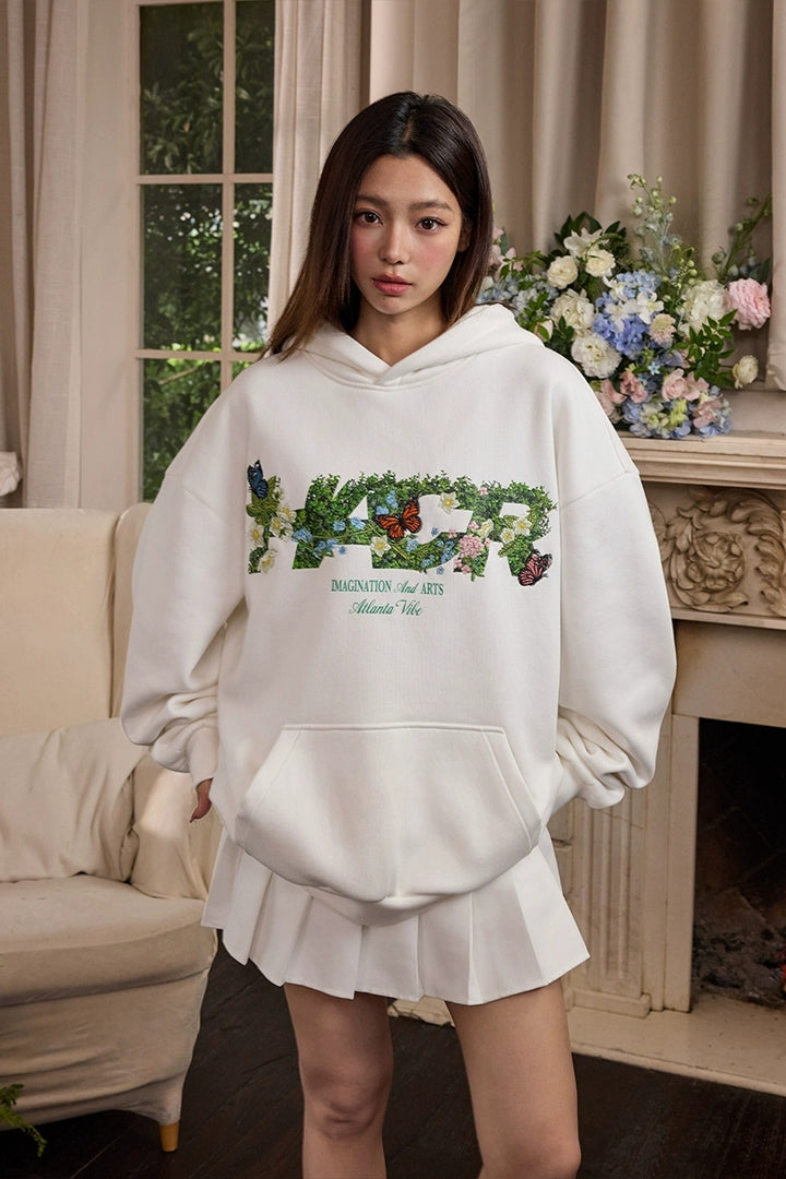 Butterfly Logo Loose Fleece Hoodie