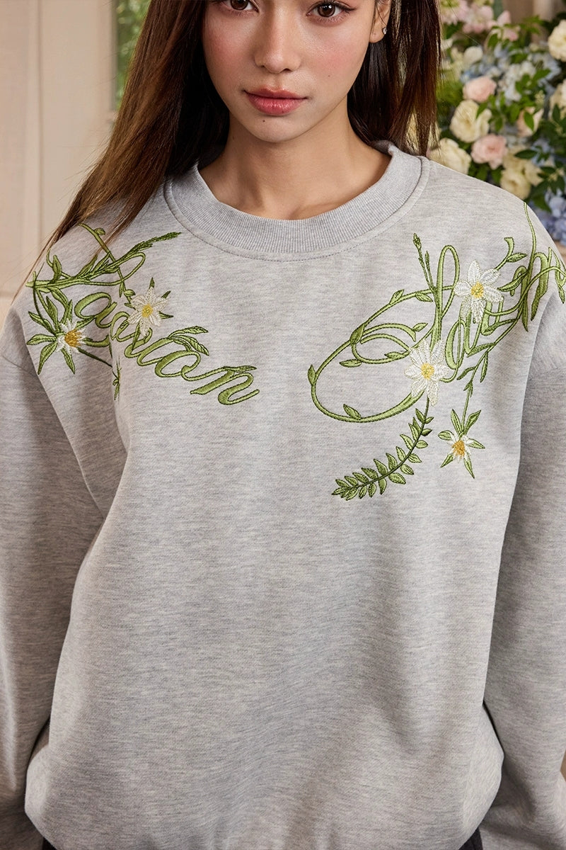 Plant Motif Crewneck Sweatshirt