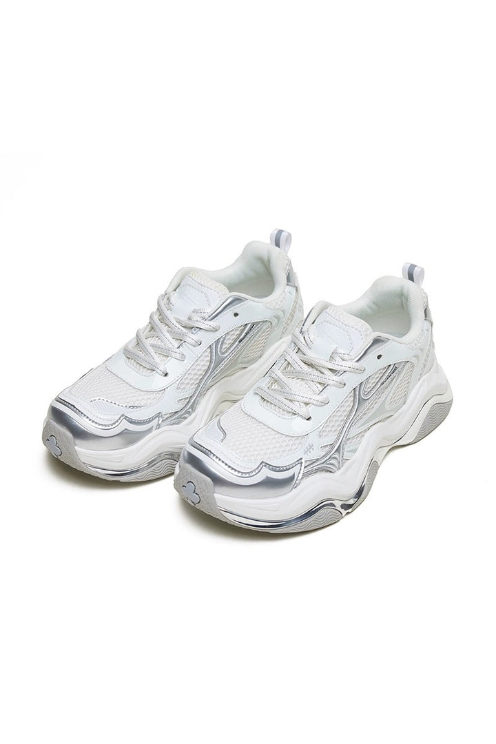 White Chrome Finished Breathable Dad Sneakers