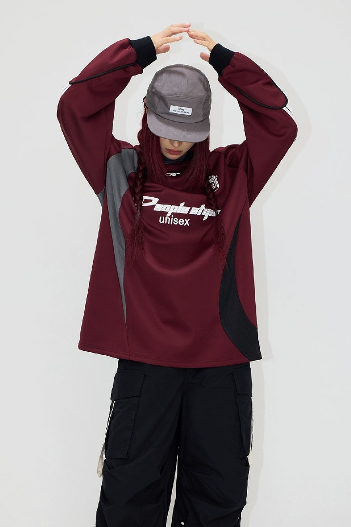 Embroidered Racing Colorblock Long Sleeve