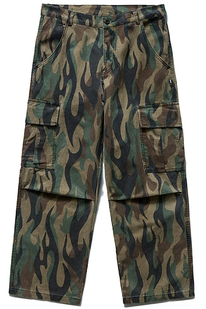 Flame Camo Loose Cargo Pants