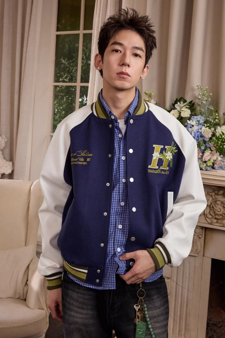 Floral Embroidery Varsity Jacket