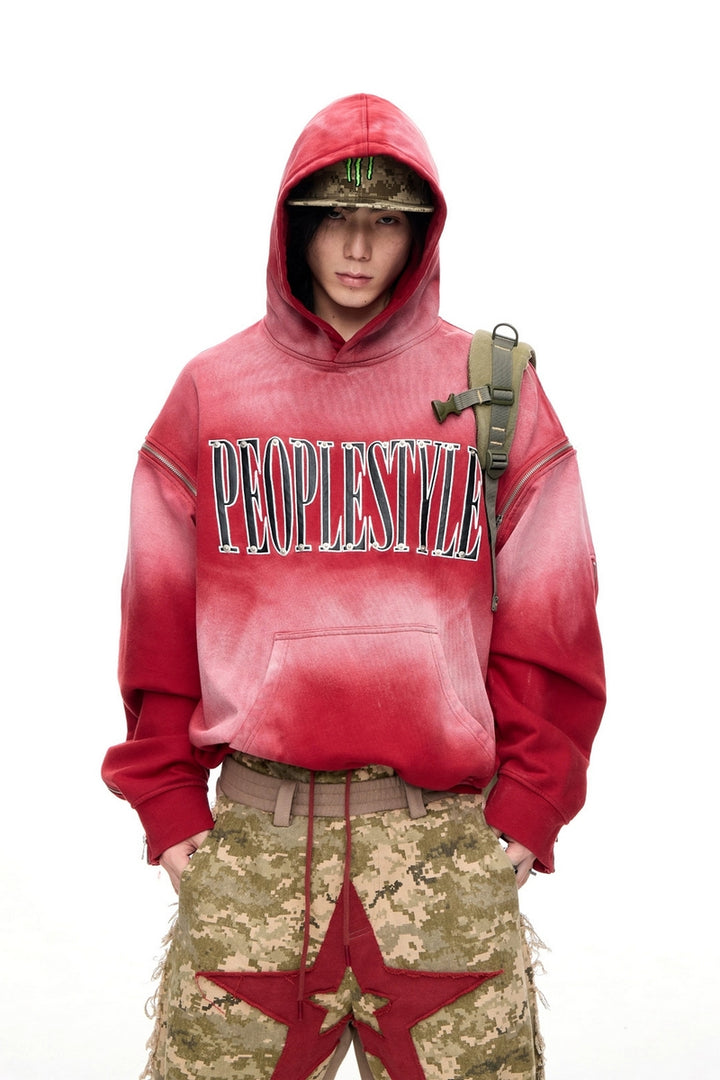 Detachable Washed Embroidered Hoodie