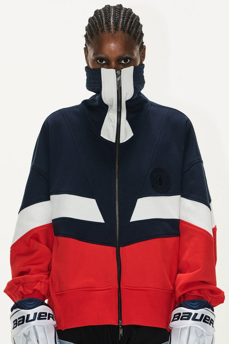 Colorblock Ruched High-Neck Hoodie