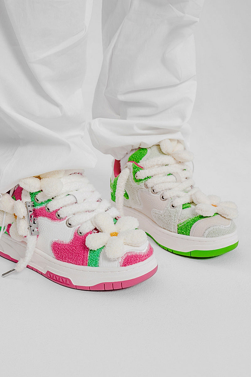 Sherpa Patchwork Flower Sneakers