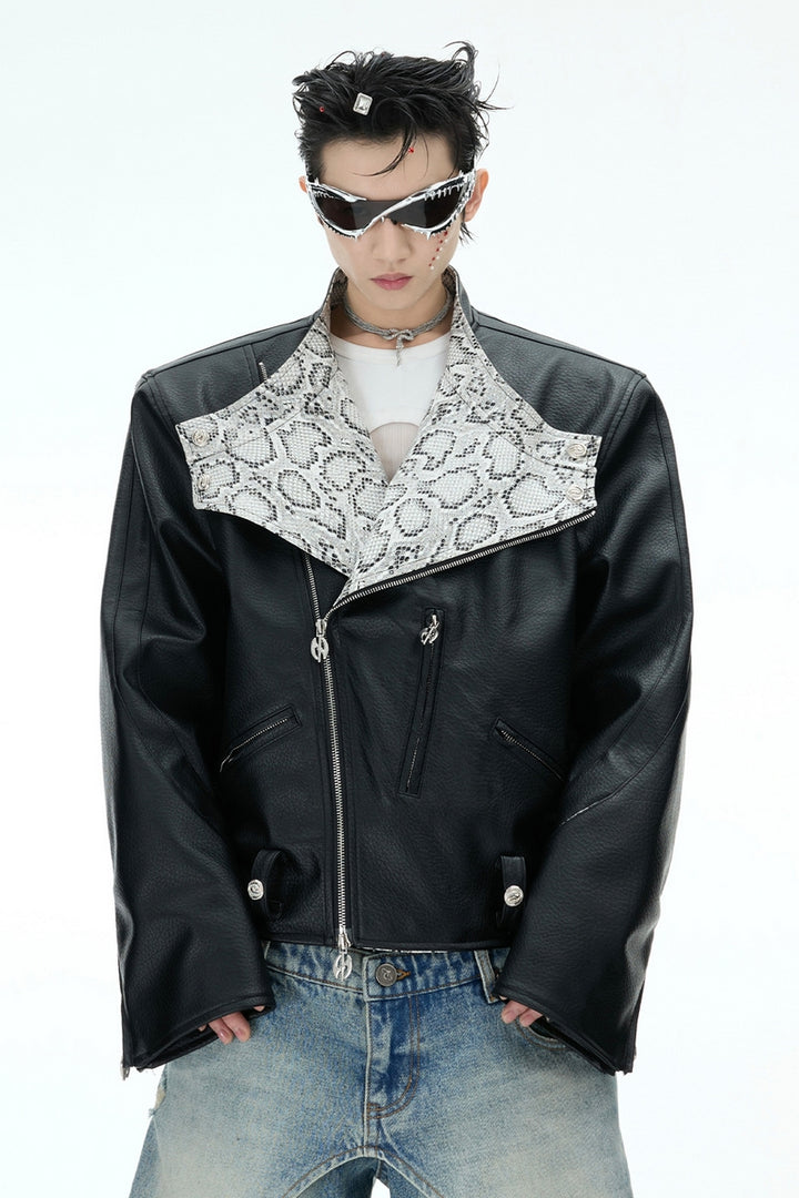 Snake Print PU Biker Jacket