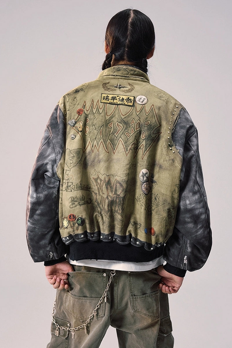 Printed Patchwork Padded Bomber Jacket