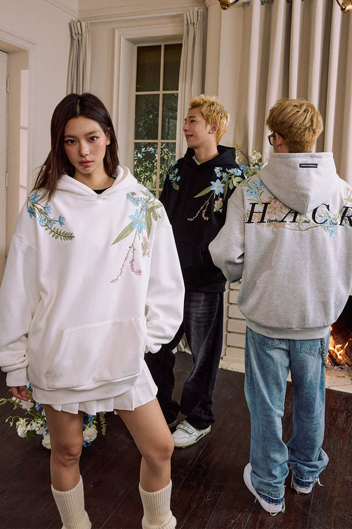 Floral Embroidered Oversized Hoodie