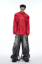 Glossy V-Neck Retro Sports Jersey