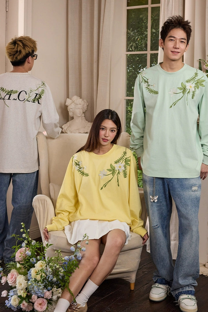 Botanical Embroidery Long Sleeve Tee