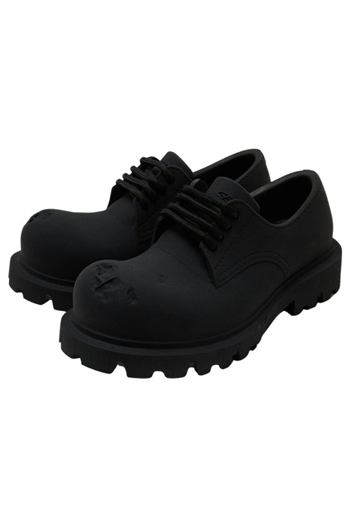 Black Dented Platform Derby Shoes