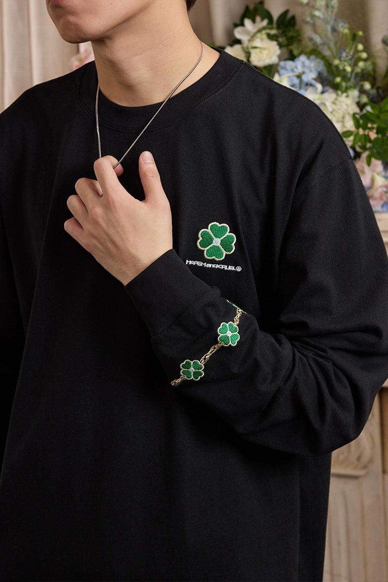 Clover Embroidery Long Sleeve Tee