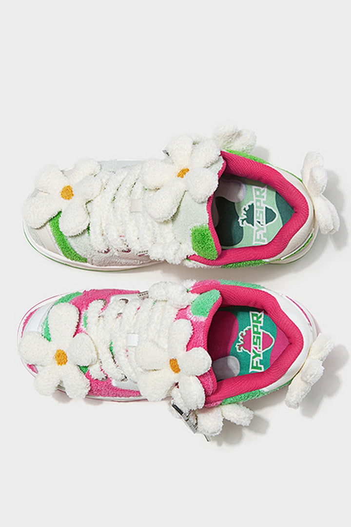 Sherpa Patchwork Flower Sneakers