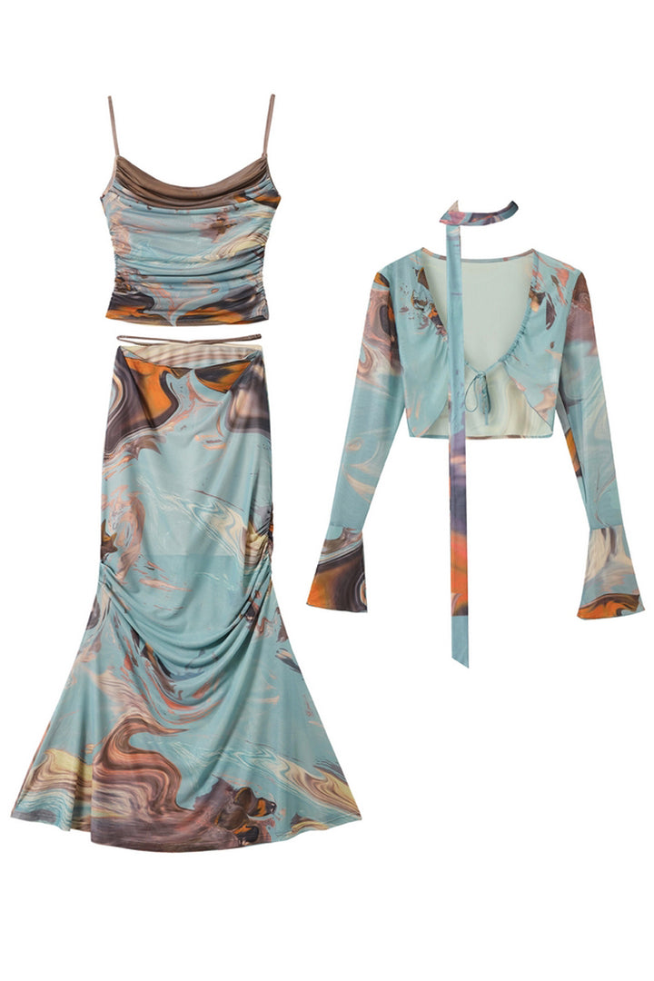 Abstract Print Camisole Skirt Set