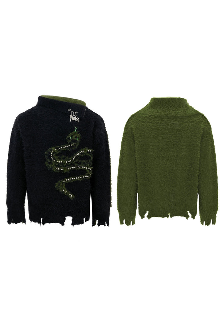 Pearl Snake Fleece Turtleneck Sweater