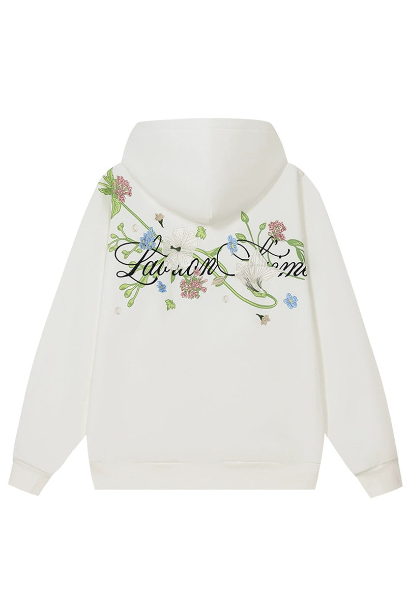 Vine Floral Embroidery Fleece Hoodie