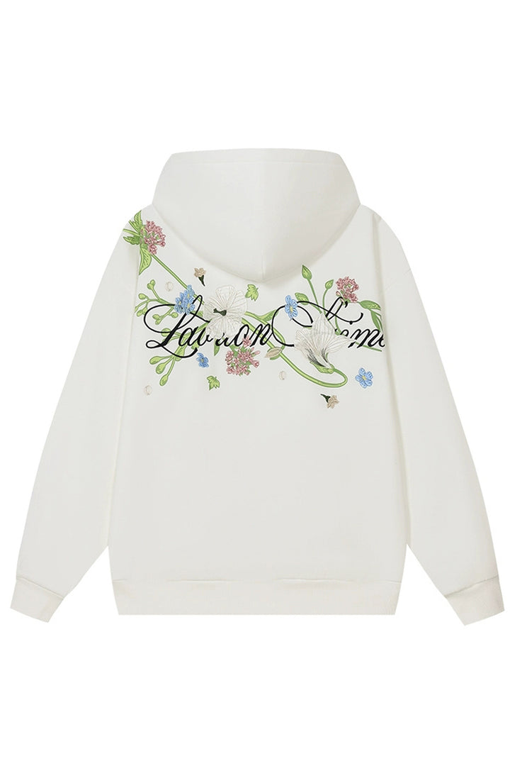 Vine Floral Embroidery Fleece Hoodie