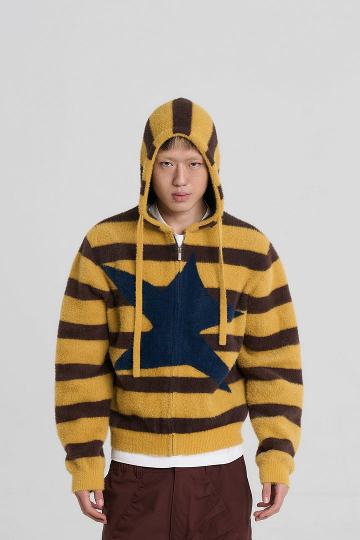 Striped Knit Fuzzy Hoodie