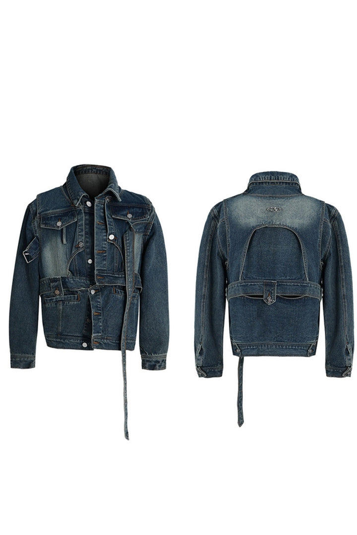 Washed Deconstructed Strap Denim Jacket