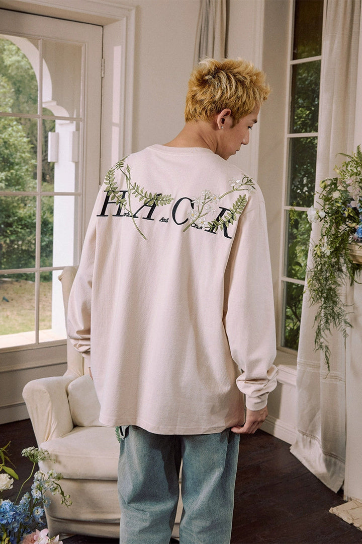 Floral Embroidered Oversized Long Sleeve Tee