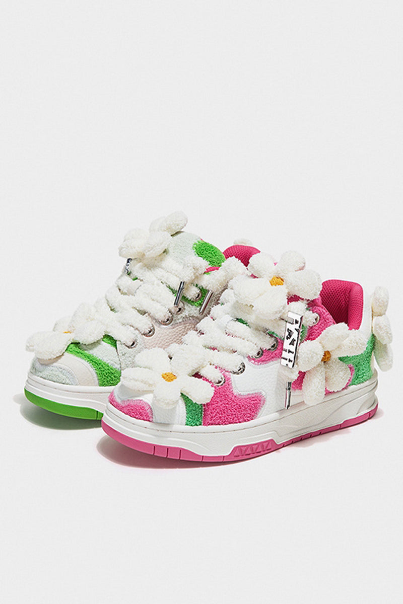 Sherpa Patchwork Flower Sneakers