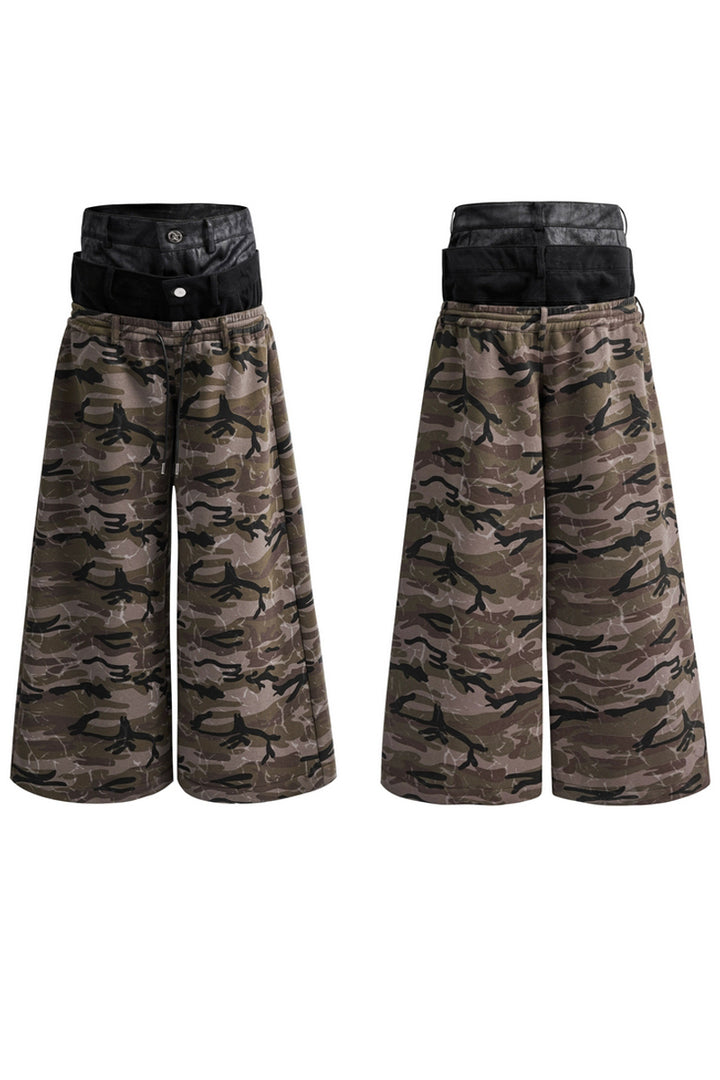 Camo Triple-Waist Wide-Leg Pants