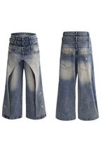 Layered Distressed Washed Blue Jeans