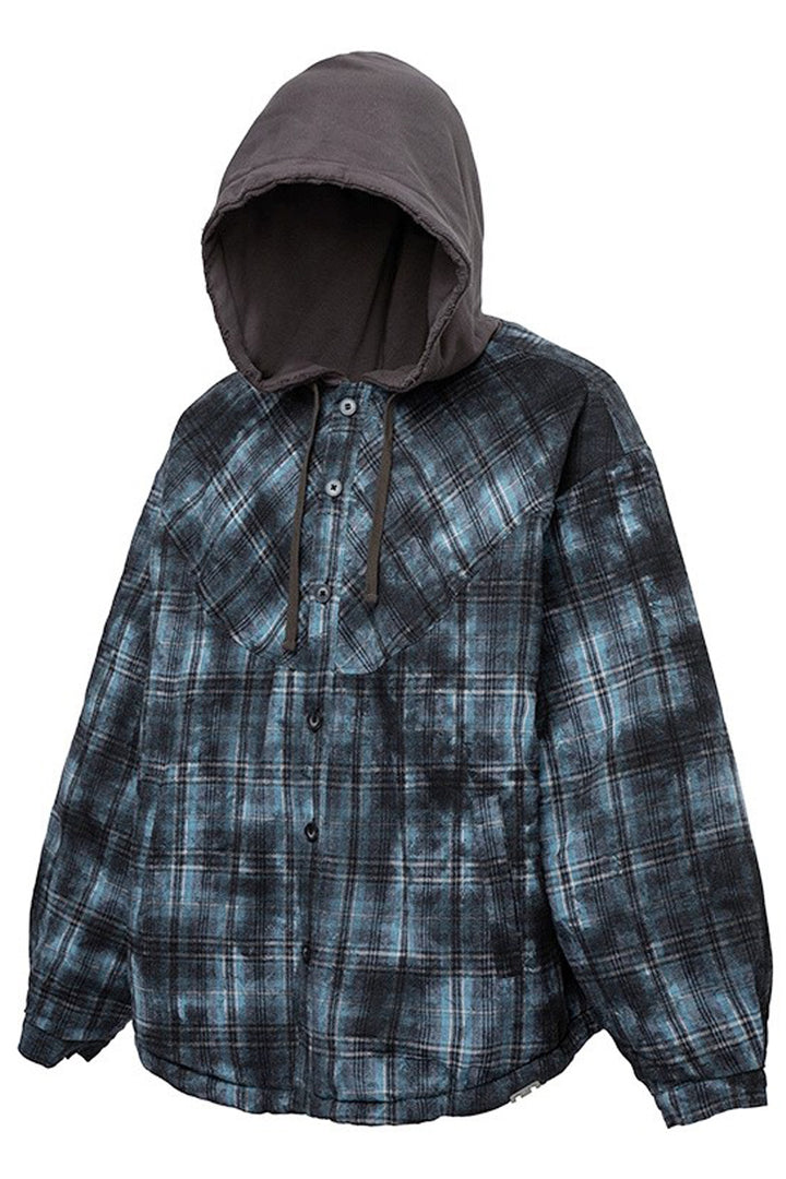 Plaid Layered Hooded Puffer Jacket