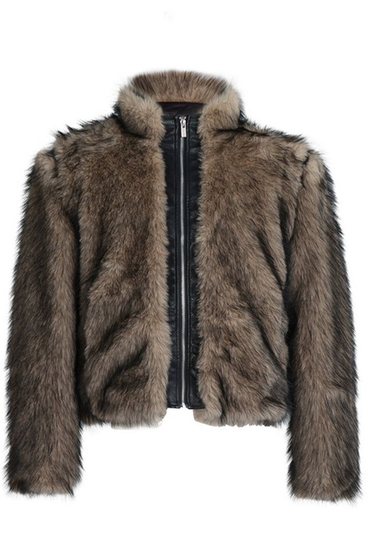 Faux Fur PU Leather Panel Jacket