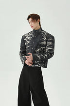 Snake Print Stand Collar Cropped Jacket